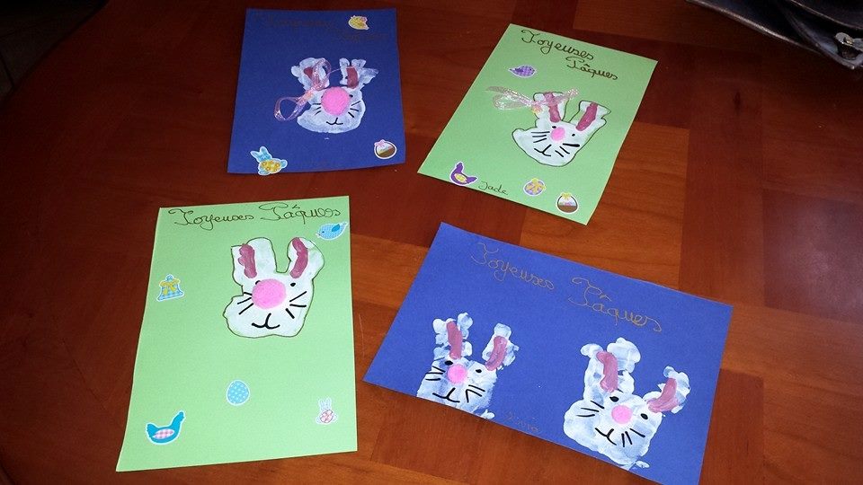 Atelier création mars: cartes de Pâques, assistante maternelle