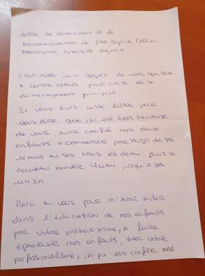 lettre de remerciements assistante maternelle