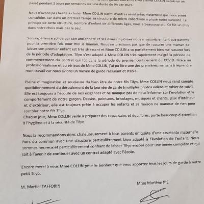 Lettre de recommandation parents