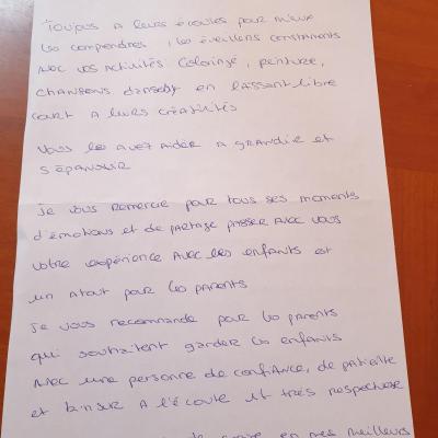 lettre de remerciements assistante maternelle