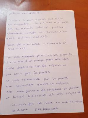 lettre de remerciements assistante maternelle