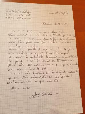 Lettre de recommandation parents assistante maternelle