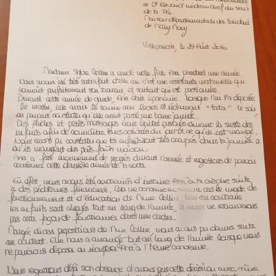 Lettre de remerciements et de recommandation assistante maternelle Villeparisis