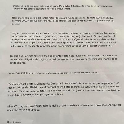 Lettre de recommandation, assistante maternelle Villeparisis, faire garder son enfant